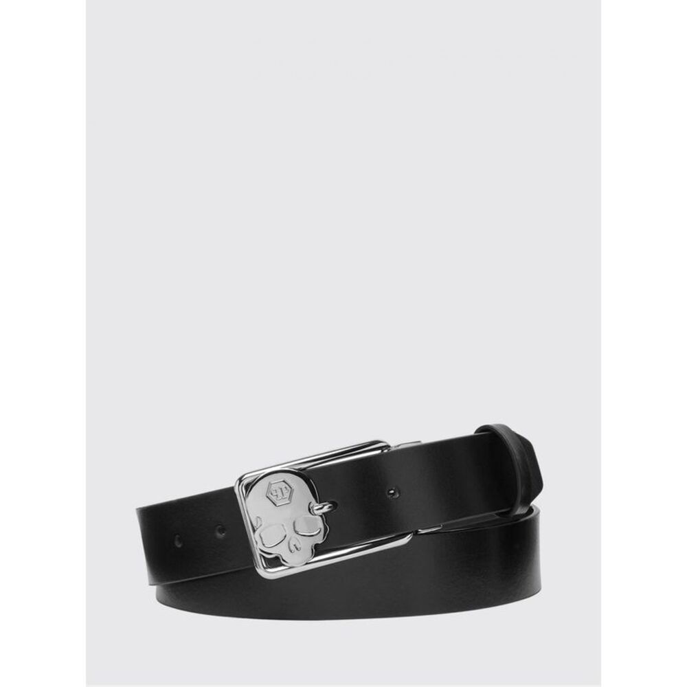 Philipp Plein Smooth Leather Belt With Skull And Hexagon Logo Buckle